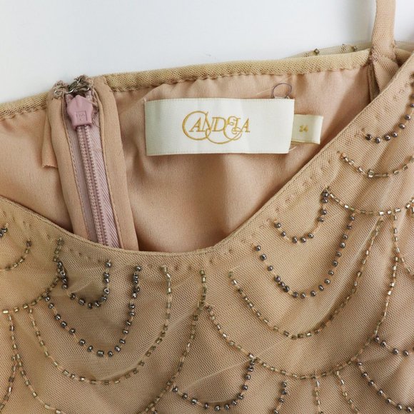 Candela Marseille Beaded Blouson Gown Maxi Dress Formal Evening Gold Cream - Picture 5 of 10